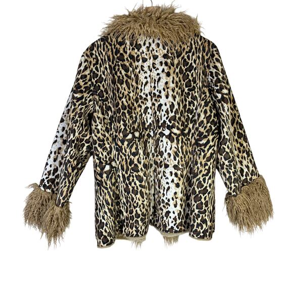 Vintage Lew Magram Faux Fur Leopard Coat Womens 16 Brown Shaggy Mob Wife Core - Picture 5 of 7